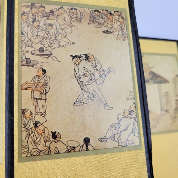 Vintage Folding Screen With Chinese Artwork Calligraphy Double Sided Panel Decor - Picture 8 of 16